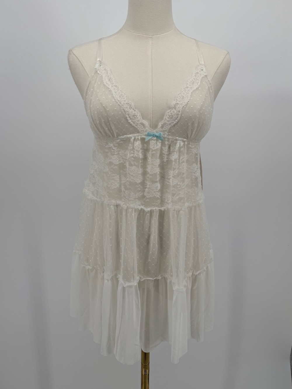 Target Cream Lace Tiered Chemise with Blue Bow